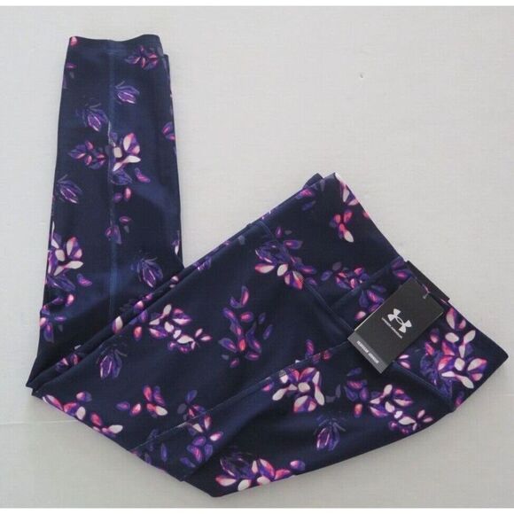 Under Armour 1365338 Women's Sz L Navy/Purple Tint Printed HeatGear 7/8 Leggings - Picture 4 of 6